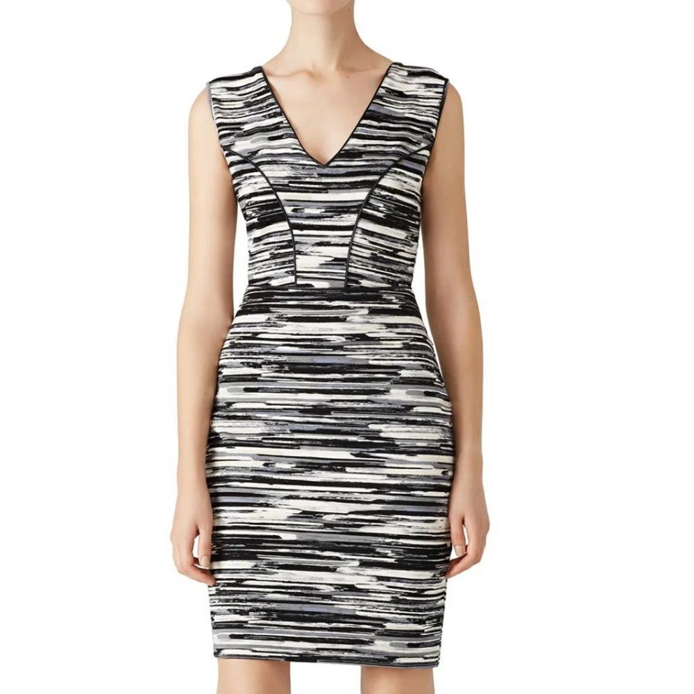 TART Fitted Mini Dress Sz S Black/White/Gray Stripes Abstract Animal Print. EUC